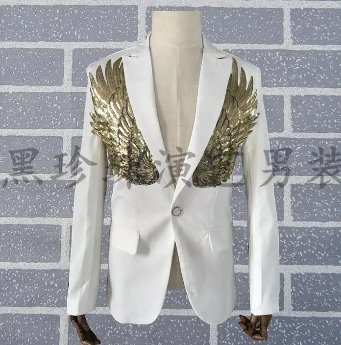 

White Paillette Suit Men Personality Men Suits Designs Masculino Homme Terno Stage Costumes For Singers Men Sequin Blazer Dance