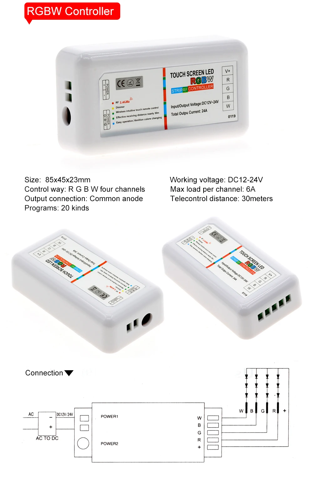 Tela de Toque Controlador com Controle Remoto para Rgb Conduziu a Luz de Tira 2.4g sem Fio Rgbw Controlador Dc12-24v rf Rgbww 5050 Rgb - Led 5 Controladores RGB