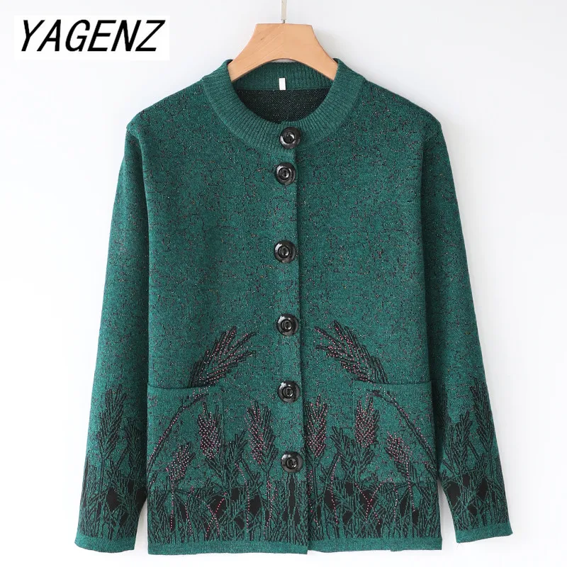 

Middle-aged ladies Knit Cardigans Spring Autumn Winter Warm Sweater Coat Large size O neck Grandma Cardigan Coat Casual tops 4XL