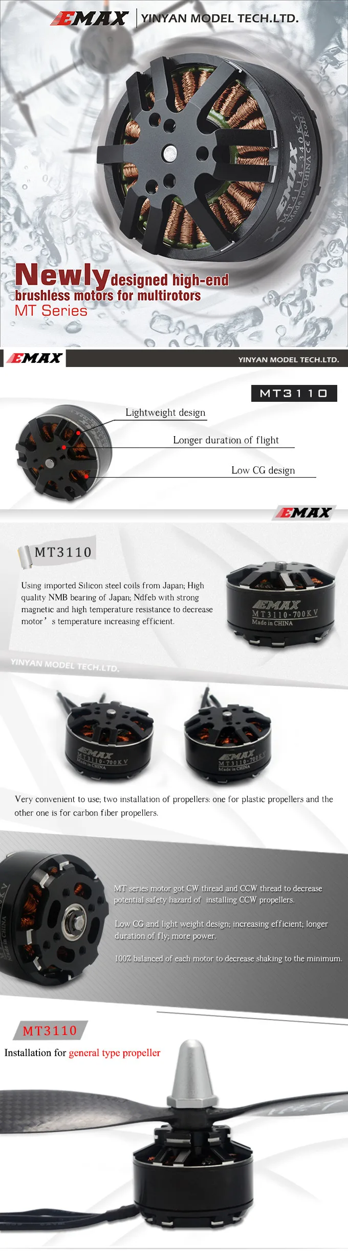 EMAX бесщеточный двигатель MT3110 700KV KV480 плюс резьбовой двигатель CW CCW Для RC FPV Мультикоптер Квадрокоптер