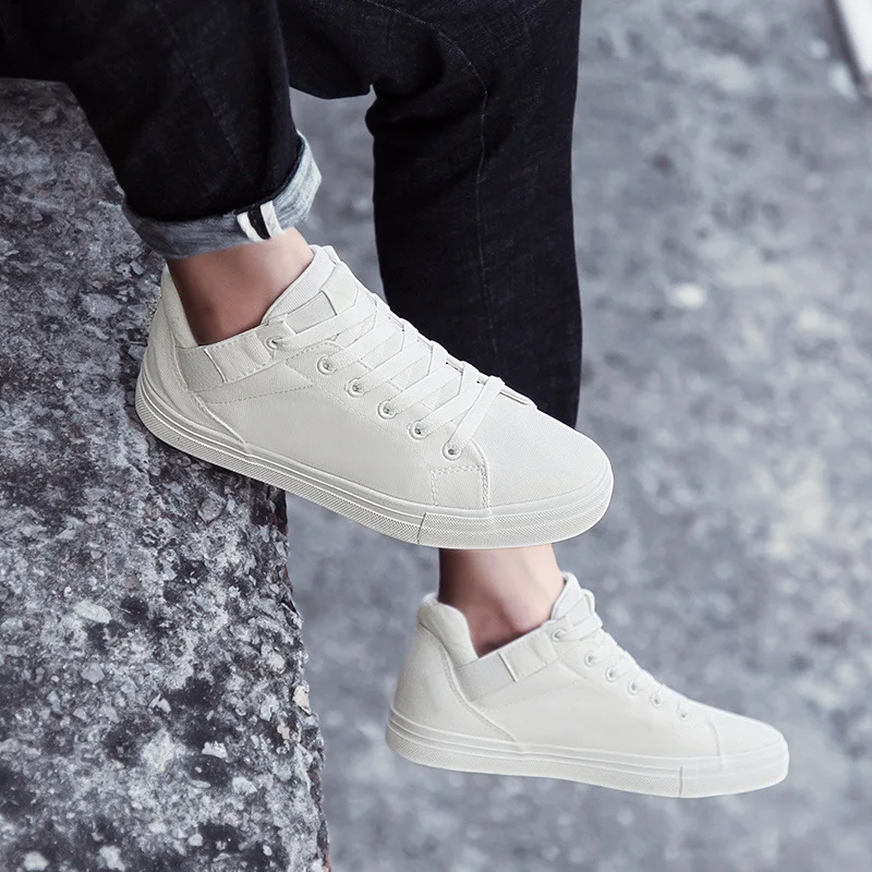 Mens High-top Canvas Shoes Men Spring Autumn Top Fashion Sneakers Lace-up High Style Solid Colors Man Black Shoes ghn78