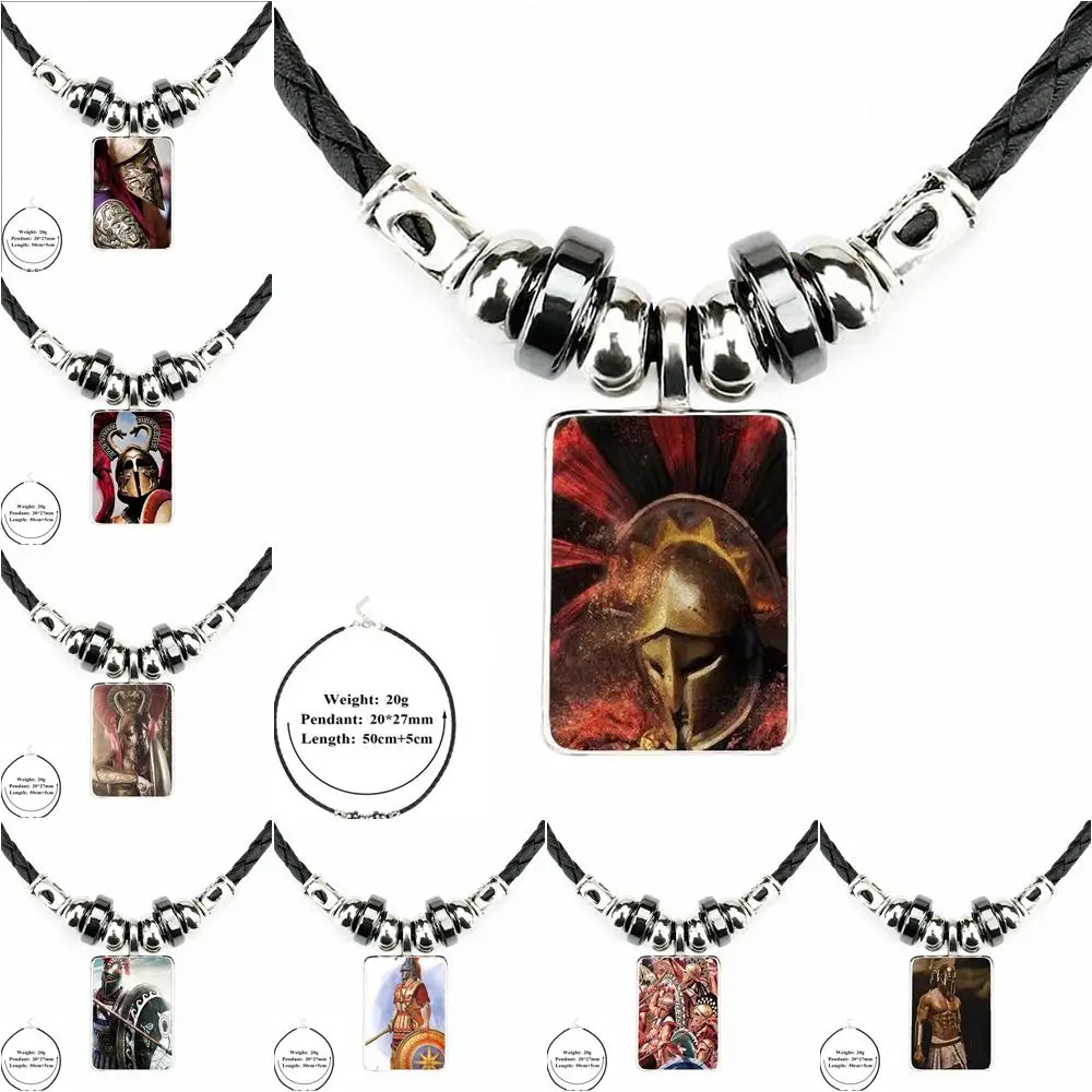 

EJ Glaze Spartan Greek Warrior Helmet Black Leather Bead Pendant Jewelry Necklace Jewelry Pendant Crystal For Girls