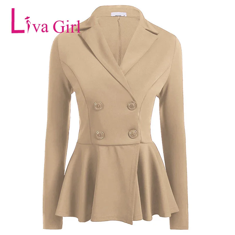 

LIVA GIRL Elegant Office Double Breasted Plus Size Blazer Women Spring Long Sleeve Coat White Red Black Work Slim Fit Jacket XXX