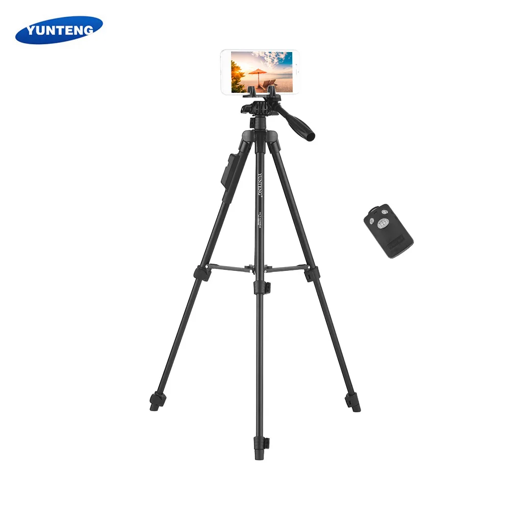 

YUNTENG VCT-6208 Portable 3-Section Extendable Aluminum Alloy Tripod for phone with Detachable BT Remote Control for iPhone