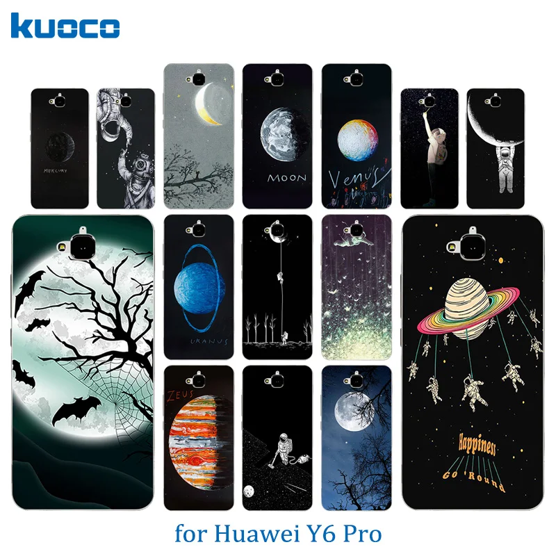 5.0 inch For Huawei Y6 Pro Soft TPU Phone Cases Space Moon Pattern Honor 4C / Enjoy 5 protect Back Cover |