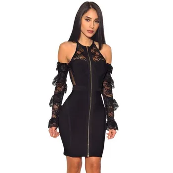 

2019 Hollow Out New Lace Full Mini Fashion Bandage Dress Sexy Women Night Club Evening Party Body con Strpless Dresses Wholesale