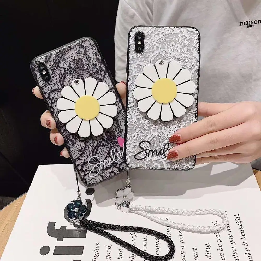 

Custom for Samsung galaxy S10 Lite S9 S8 Plus S7 S6 Edge Note 9 8 5 4 3 Daisy Camellia Flower Mirror Lace case Free Strap