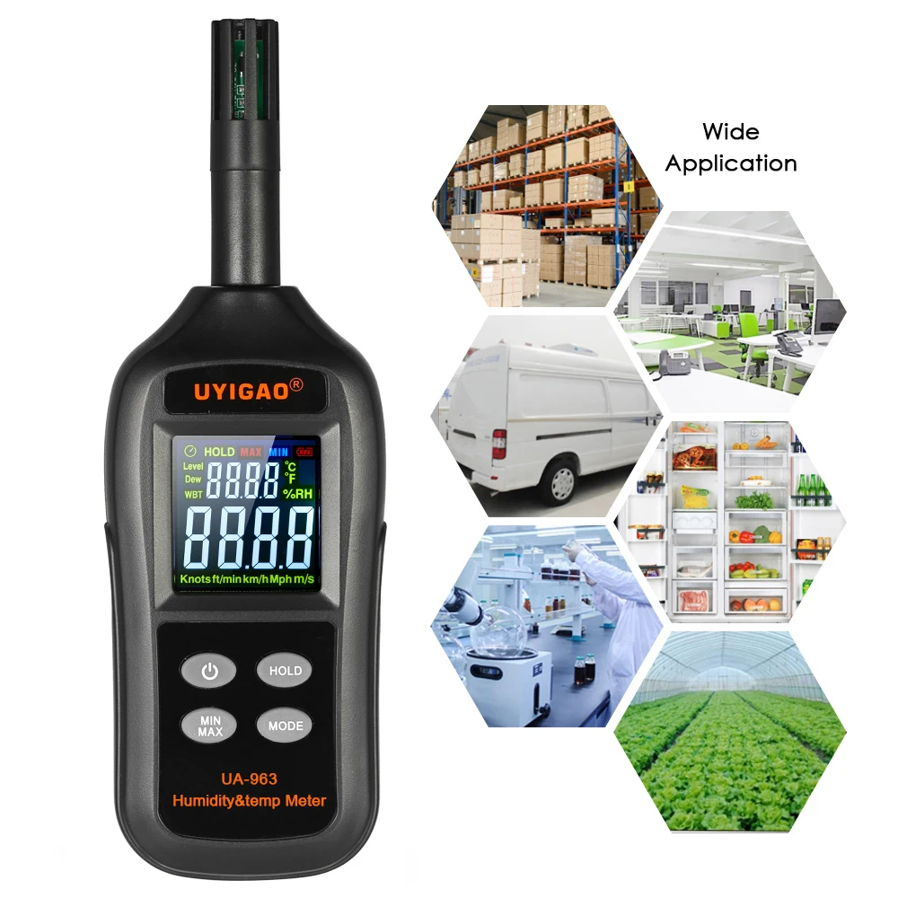 

Digital Temperature Humidity Meter Color LCD Mini Thermometer Hygrometer Psychrometer Wet Bulb Dew Point Detector