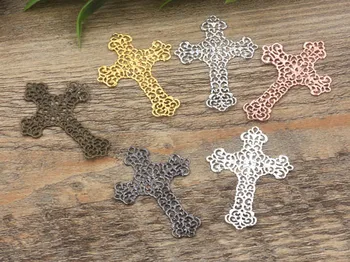 

37x52mm Vintage Filigree Cross Flower Metal Wraps Links European Charms Hair Clasp Bu Yao Accessories DIY Findings Multi-Color