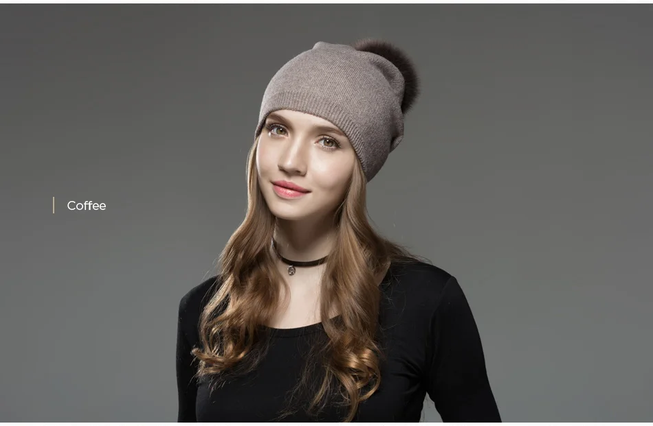 Mosnow Hat Female  Women Raccoon Wool Fox Fur Pom Poms Warm Knitted Casual High Quality Vogue Winter Hats Caps Skullies Beanies1 (11)