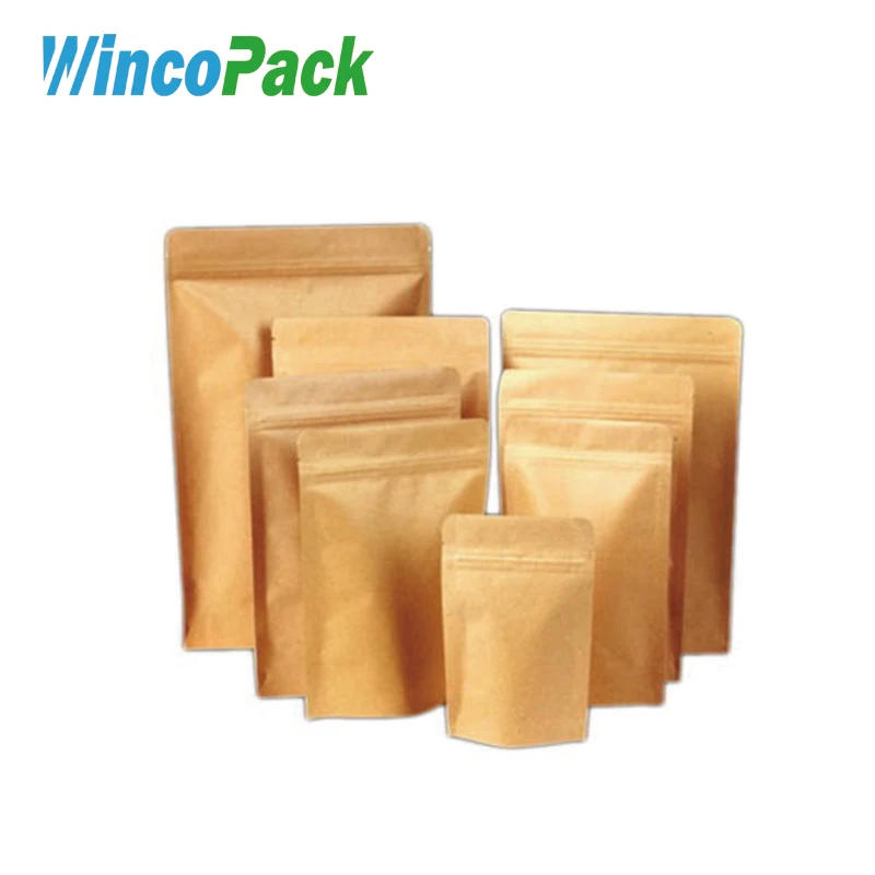 Многоразовая стоьте вверх мешок крафт с Ziplock закрытием упаковки еды оптовая