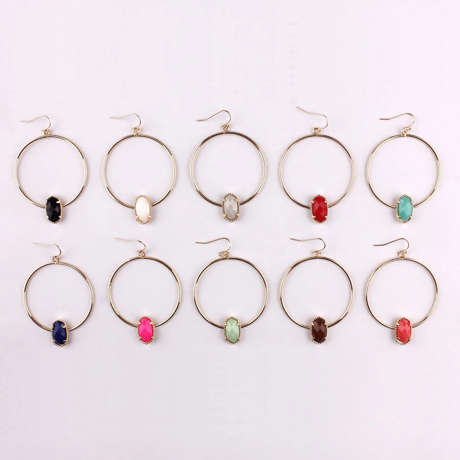 

2018 Hot New Fashion Designer Inspired Oval Claws Faceted Resin Stone Circle Hoop Earrings for Women Girl Christmas Gift