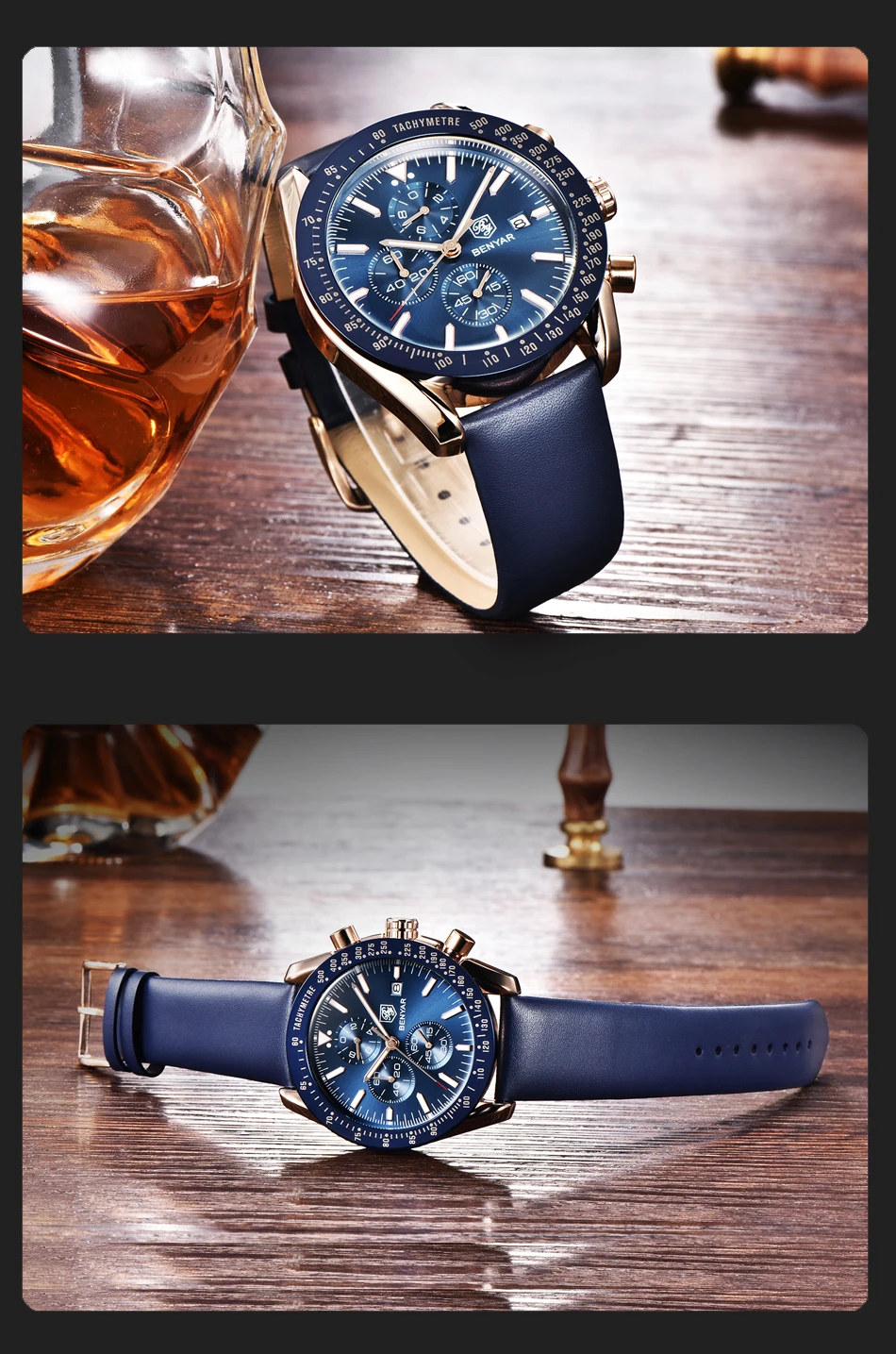 Часы мужские роскошные брендовые BENYAR мужские синие часы с кожаным ремешком наручные часы Мужские часы с хронографом мужские часы Relogio Masculino