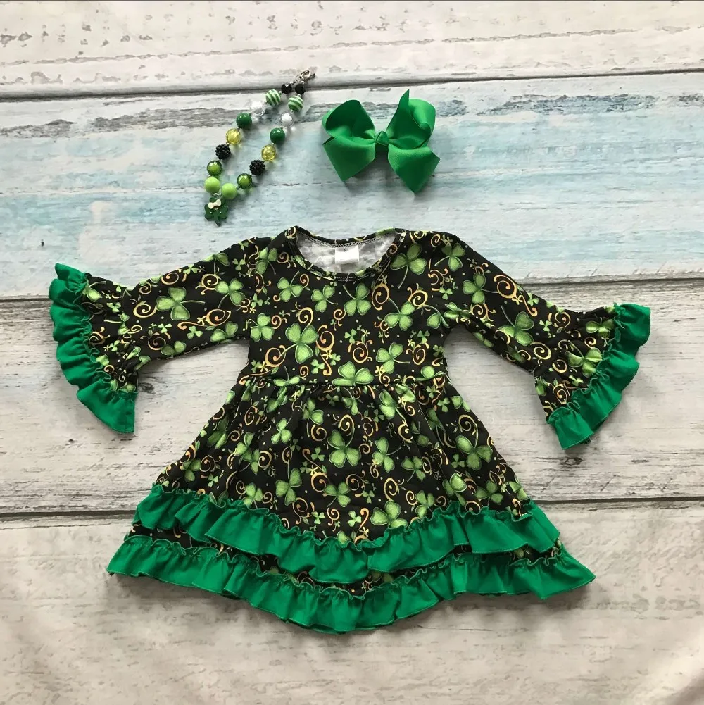 

baby girls St Patrick outfits girls Shamrock dress clothing children St Patrick day green ruffle dress with accessoreis