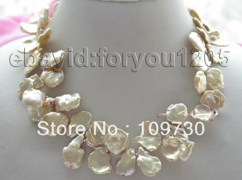 

Jewelry 00491 Genuine Natural Champagne Reborn Keshi Petal Pearl Necklace 14KGP