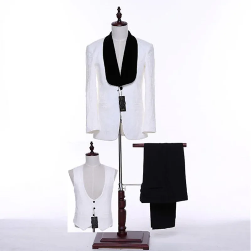 21-1  119.99  Ivory Floral Mens Suits Wedding Groom Tuxedo Groomsman Prom Evening 3 Piece Suit (jacket + pants + vest) custom made_