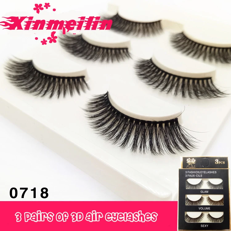 

3 pairs 3D faux mink natural long individual thick fluffy fake dramatic makeup eyelashes wholesale eyelashes with eyelash boxes