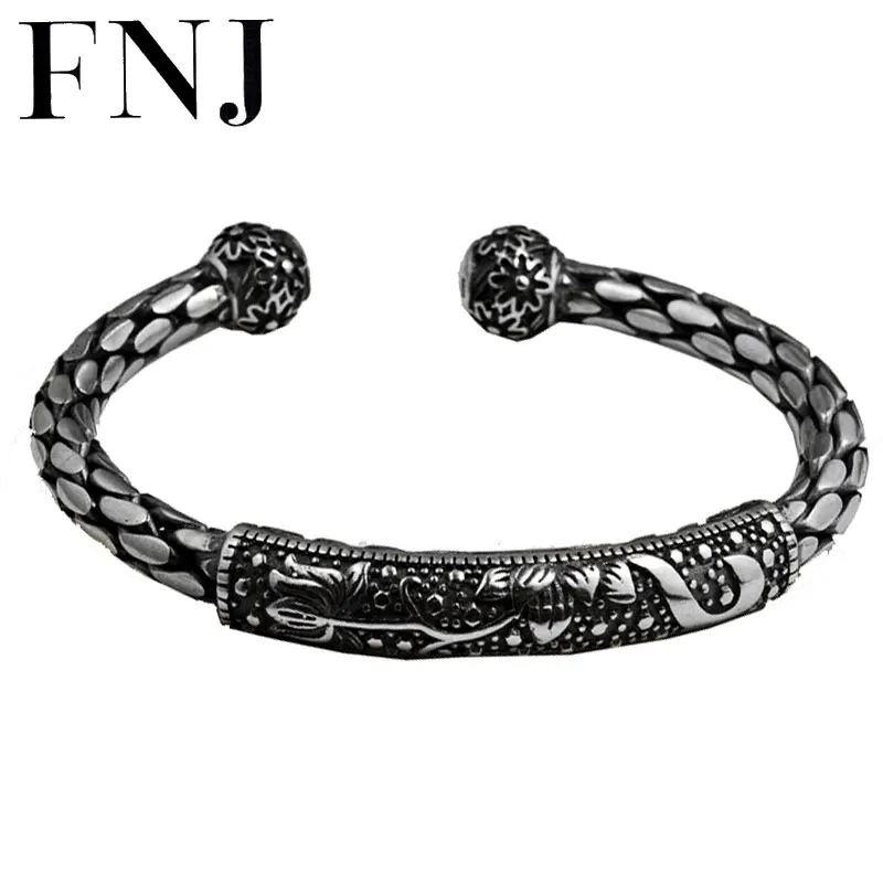 

FNJ 925 Silver Rope Flower Bangle Weave Adjustable 55mm Original S925 Sterling Silver Bangles for Women Men Jewelry
