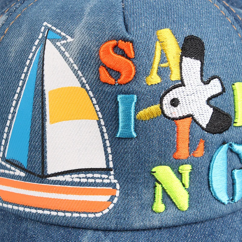 Fashion Kids Baseball Caps Cotton Denim Summer Sun Caps Cowboy Letter Sailboat Snapback Hat Cap For Girls Baby Boys Clothing (2)