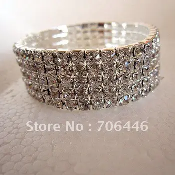 

12PCS/Lot 5-row rhinestone stretchable bracelet,Fashion Rhinestone crystal Bracelet,Fashion Silver Wedding Bracelet