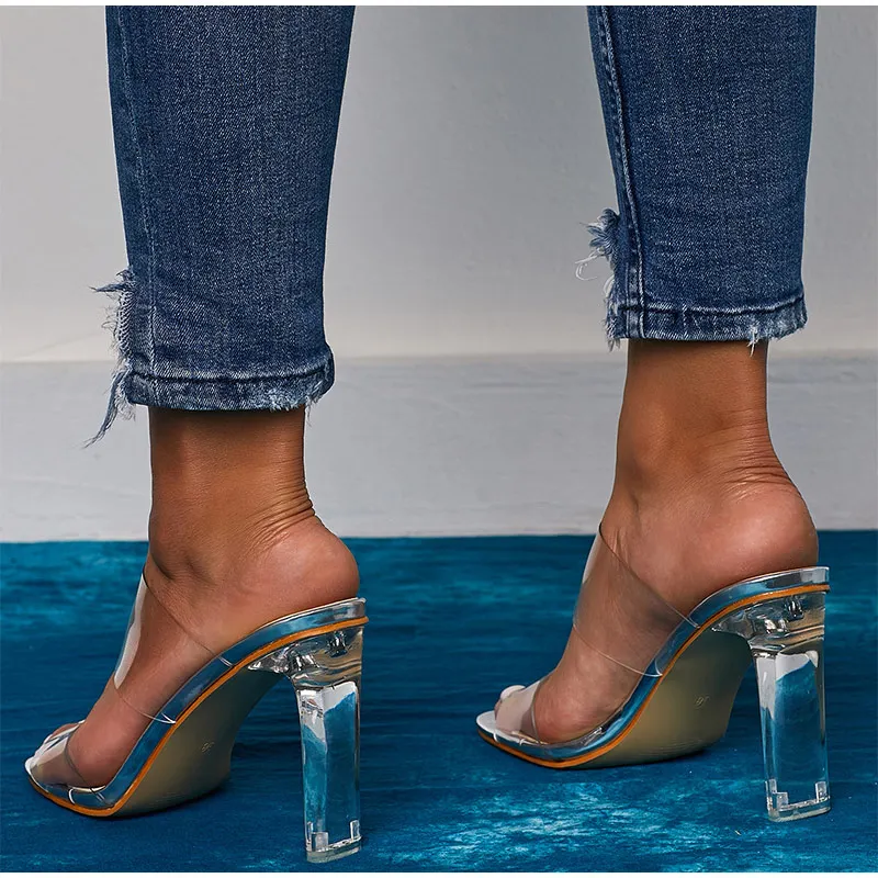 Женские босоножки; прозрачная обувь; Летняя женская классная обувь на высоком каблуке; шикарные босоножки на высоком каблуке; уличные женские шлепанцы с открытым носком