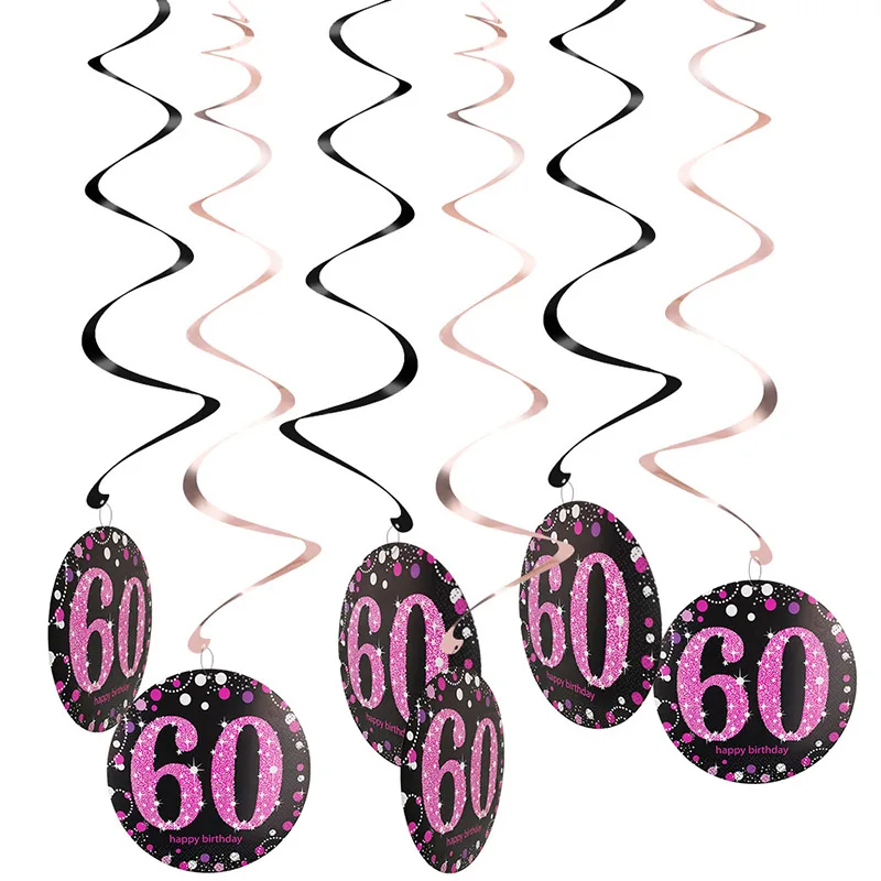 6 комплектов/партия, 18 Вт, 30 Вт/40/50/60th летних Пластик спиральный орнамент в зависимости от возраста знак доска для Праздничная гирлянда для дня рождения подвесное украшение - Цвет: 12pcs 60 years old 3