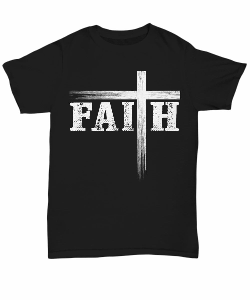

Christian Faith And Cross T-Shirt Believe God Christ Mens Gift Tee