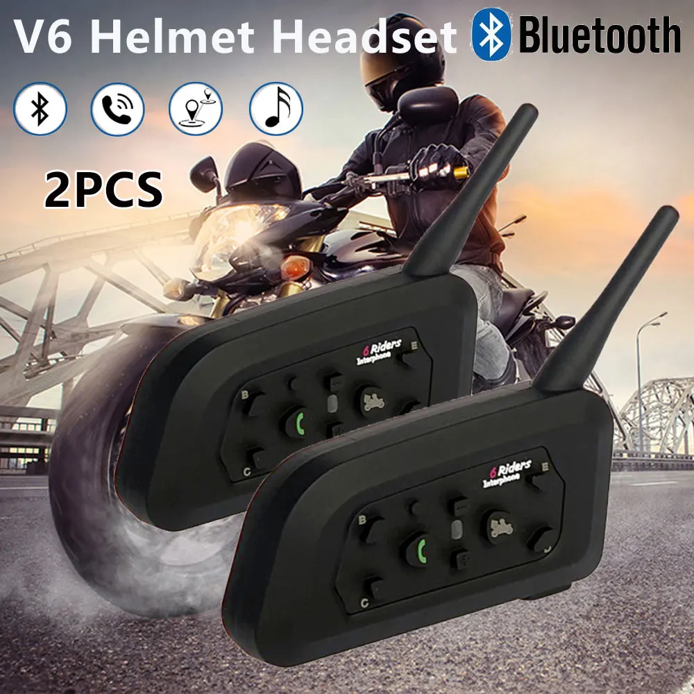 2 шт. V6 домофон шлем Bluetooth музыкальный плеер беспроводной мотоцикл гарнитура Мода Водонепроницаемый коммуникатор для 6 гонщиков