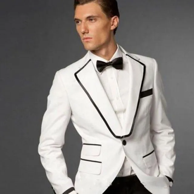 2017 New costume homme White and Black Groom Tuxedos Formal Best Mens