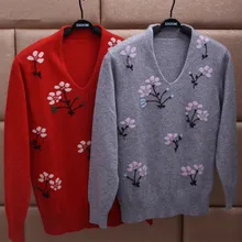 Коза, кашемир, Женский базовый джемпер, свитер жаккардовый v-образный вырез, большие размеры S/90-5XL/125