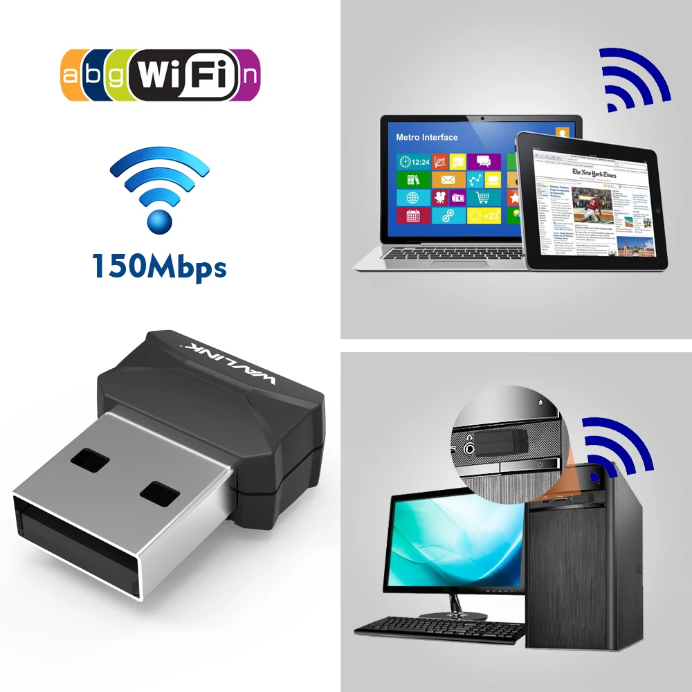 Wavlink мини беспроводной Wifi адаптер Wi-Fi USB адаптер IEEE 802.11b/g/n 150 Мбит/с USB Сетевая Lan Карта WEP WPA WPA2 черный для PC Mac