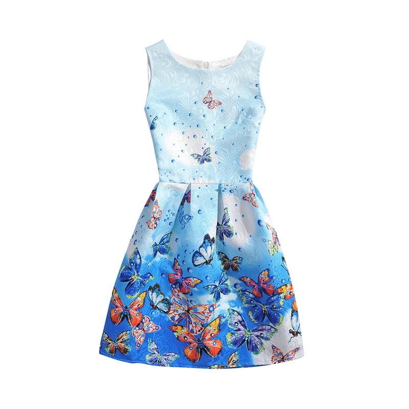 Платье для девочек, летние платья для девочек-подростков с цветочным принтом и бабочками, дизайнерская праздничная одежда для девочек, vestido - Цвет: blue butterfly2