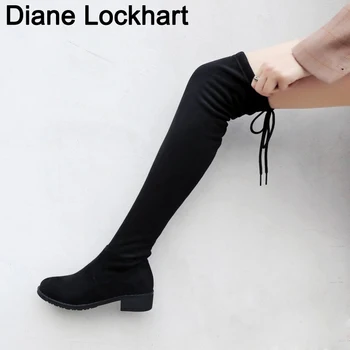 

Women Over the Knee Boots 2019 Stretch Faux Suede Thigh High Boots Flat Heel Sexy Botas mujer Fashion Fall Winter Big Size Shoe