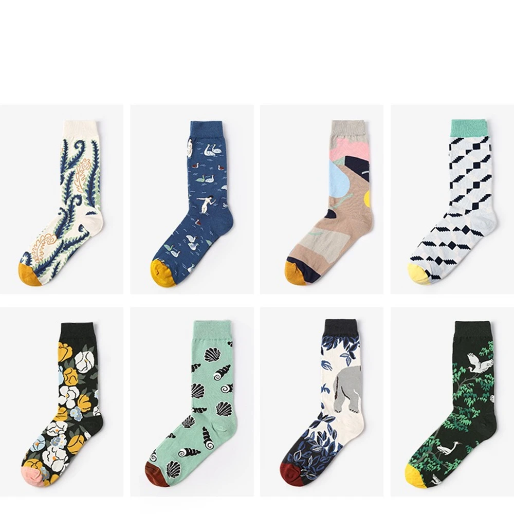 

Women's spring autumn new big flower series European and American fashion street fashion brand personality printing crew socks