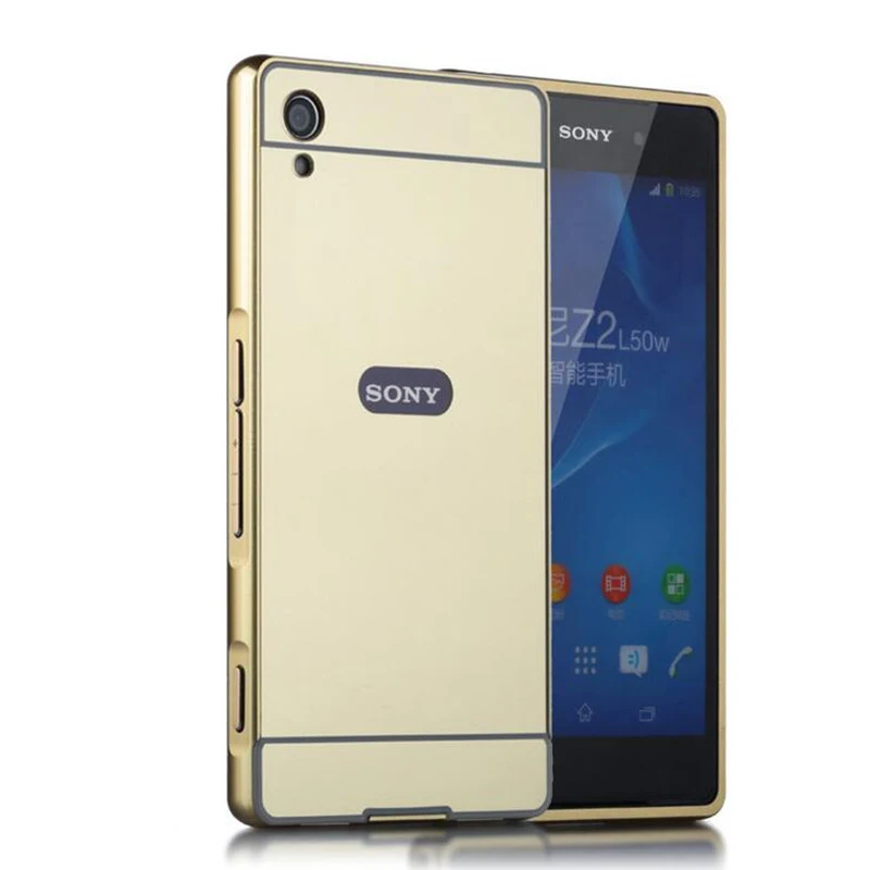 

For Sony Xperia Z1 Z2 Z3 Z5 Compact XA 1 2 Ultra C3 C5 Gold Aluminum Frame + Mirror Acrylic Back Cover For SONY M4 M5 Aqua Case
