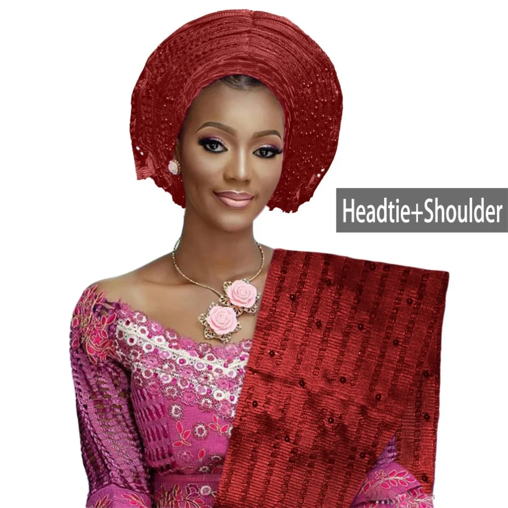 Головной убор aso oke gele в африканском стиле украшенный бусинами нигерийском и для