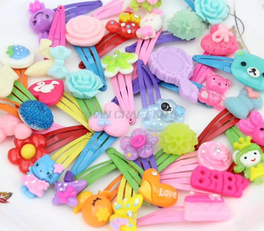 60pcs kids jewelry kawaii resin decor snap clips rainbow child hair accessory hair clip super cute with free gift box