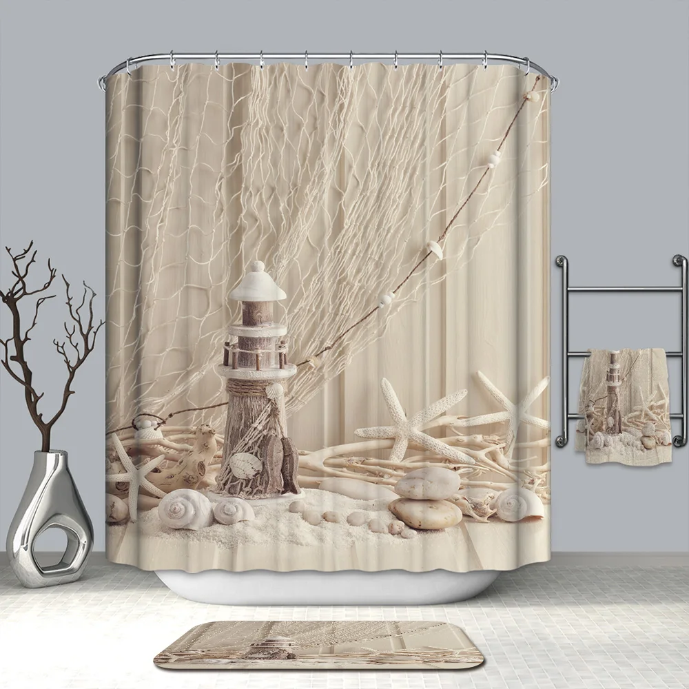 3D занавески для душа с видом на море, морская звезда, раковины и раковины, водонепроницаемые, устойчивые к плесени, утолщенные занавески для ванной комнаты