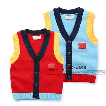 

New 2015 spring autumn sweater children's clothing baby wool sweater waistcoat boys V-neck knit cardigan vest coat kids jackets