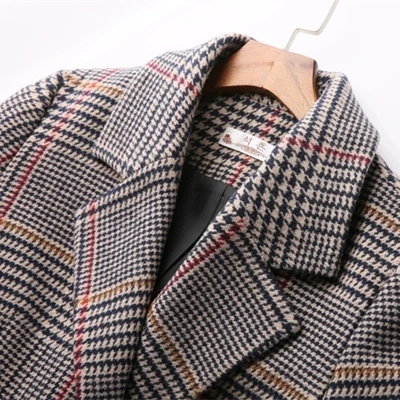 Qualité Haute Femmes blanc Plaid De Coupe vent Coréenne Version Section D'hiver Tailleur Et Col Nouvelle Rouge Rétro Lâche Automne La Laine Longue drtr1Wwcq