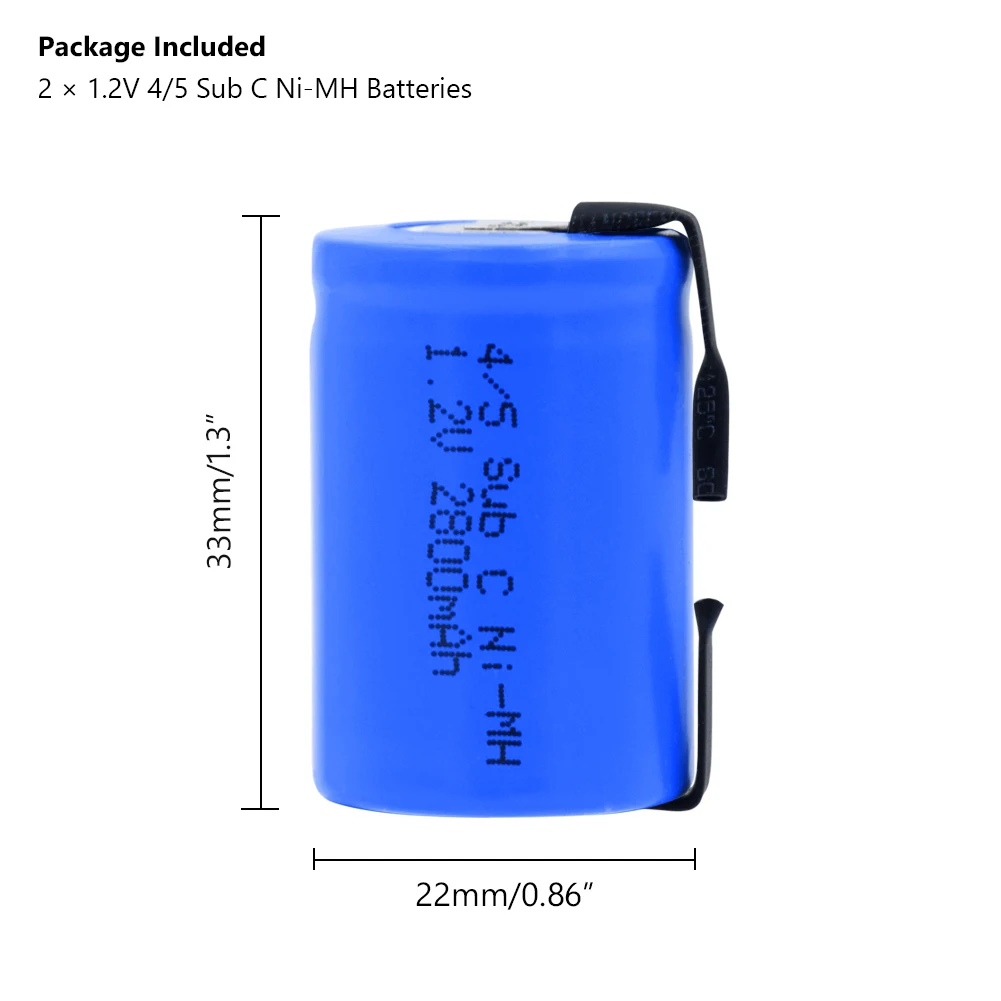 1-10 Pcs Rechargeable 1.2 V 2800mAh 4/5 Sub C(4/5SC) Ni-MH Battery With Soldering Nickel Tabs For P