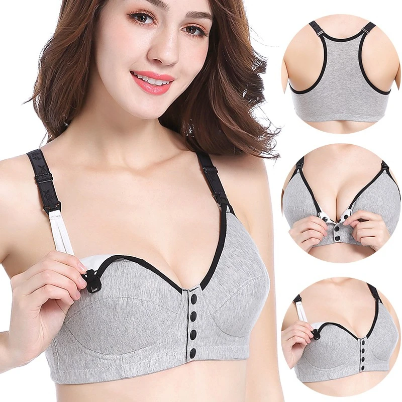 1 Pure Cotton Maternity Wirefree Nursing Bra for Breastfeeding Front Opening Button Vest Fixed Double Shoulder Strap Nursing Bra