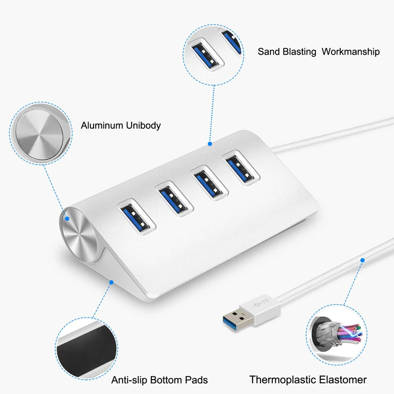 Алюминий 4 порта s высокоскоростной концентратор 4 порта USB 3,0 мульти usb-хаб расширение для настольного ПК ноутбук адаптер usb-концентратор 3,0