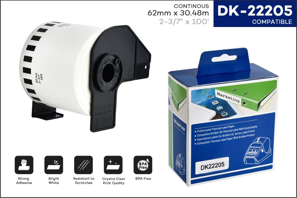 CIDY совместимый для Brother DK-22205 DK22205 DK-2205 DK205 Совместимые Этикетки Brother этикетки непрерывные Бумажные Этикетки DK 22205