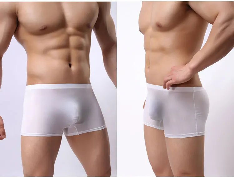 Fad Men's Underwear U Convex Design Low Waist  Gay Club Sexy Panties Ice Silk See Through Traceless  6 Color Men Boxer Shorts_011