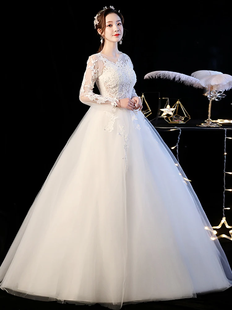 It's YiiYa Wedding Dress Elegant O-neck Lace Floor Length Wedding Dresses Half Sleeve Vestido de novia Free Shipping XXN228