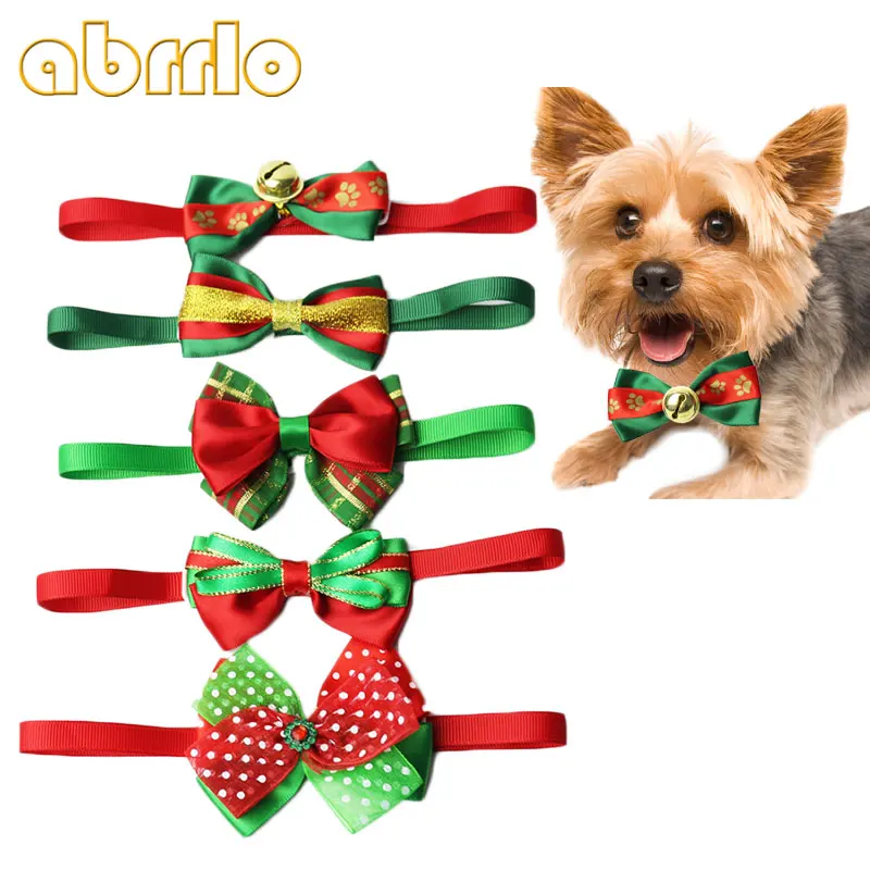 

Abrrlo 2pcs Xmas Pet Dog Bow-knot Collar Dogs Colorful Christmas Necklace Cat Neck Dress Up Party Decor Random Color