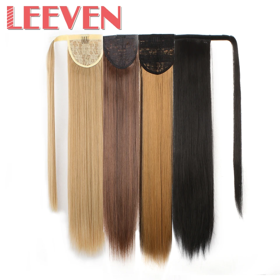 Leeven 24" Synthetic Straight Fake Hair Pieces Blonde To Brown Ponytail Clip in hair pony tail extension High Temperature Fiber
