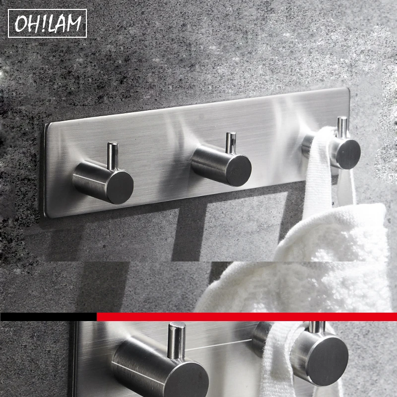 

Modern 3M Self Adhesive 3 Hooks Stainless Steel Towel Robe Coat Cloth Bag Key Holder Hanger Heavy Duty Wall Mounted Nickle Black