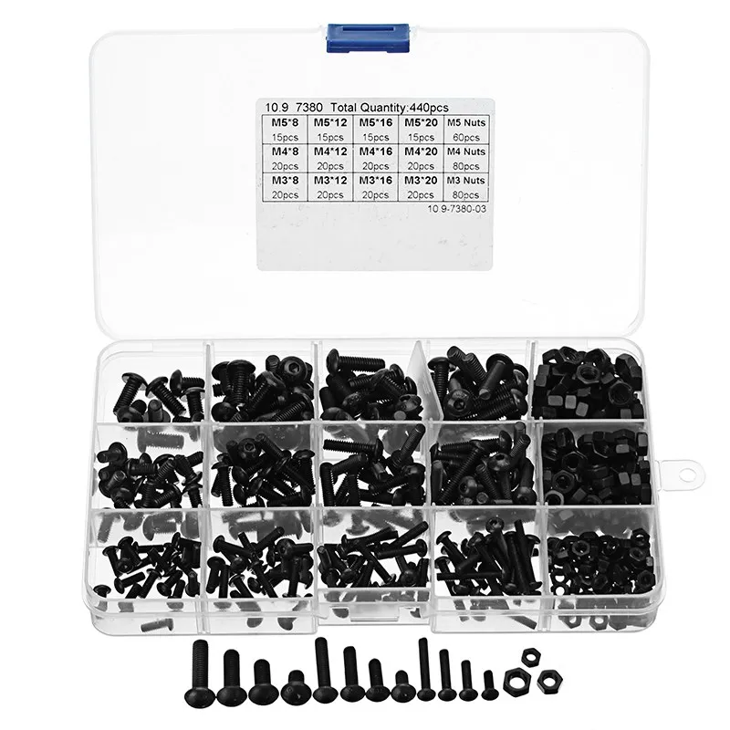 

Suleve 440Pcs M3/M4/M5 Carbon Steel Hex Socket Button Head Screw Nut Assortment Kit